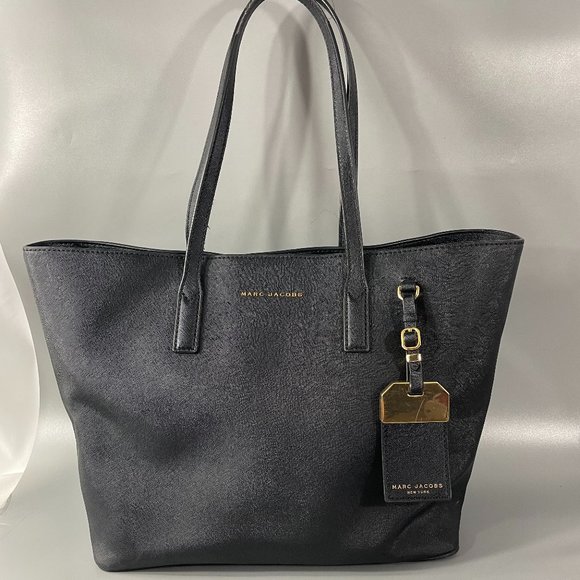Marc Jacobs Black Leather Luggage Tote Bag